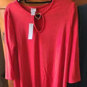 NWT.  Chico’s, women’s size 2 red Travelers heart tunic (L 12-14)